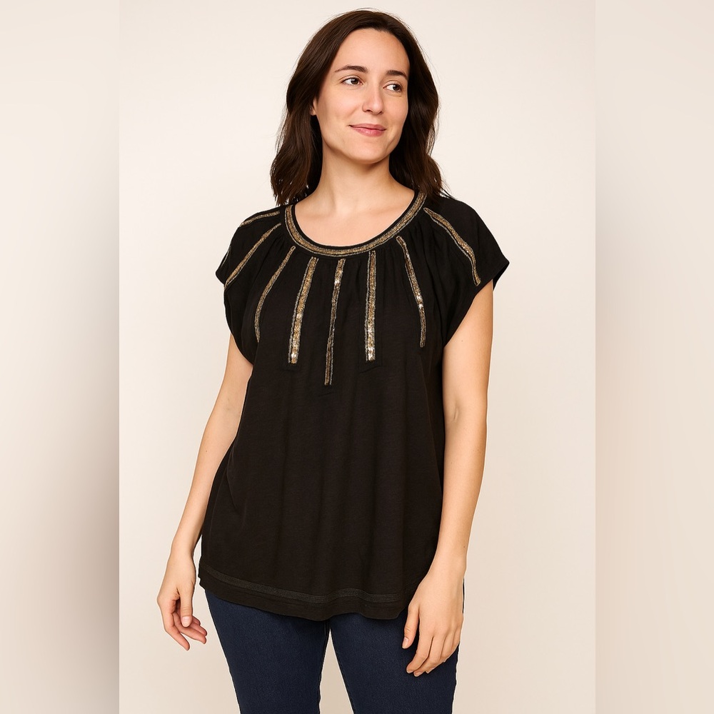 Ro & De | Black Top with Gold Sequin Details